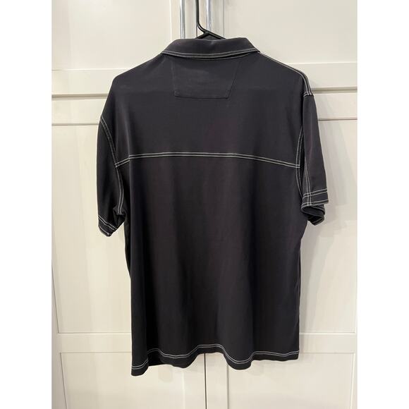 Bugatchi Uomo Mens Solid Black Polo Sz XL White Stitching Pima Cotton Snap Vtg - Picture 4 of 7